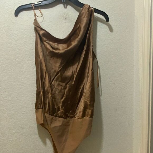 Cami NYC Small  Brown one shoulder silk satin Bodysuit - Picture 6 of 11